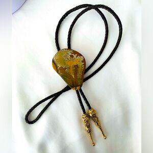 RARE Bola Bill Kramer Authentic Picture Jasper Stone Vintage Bolo Bola Tie